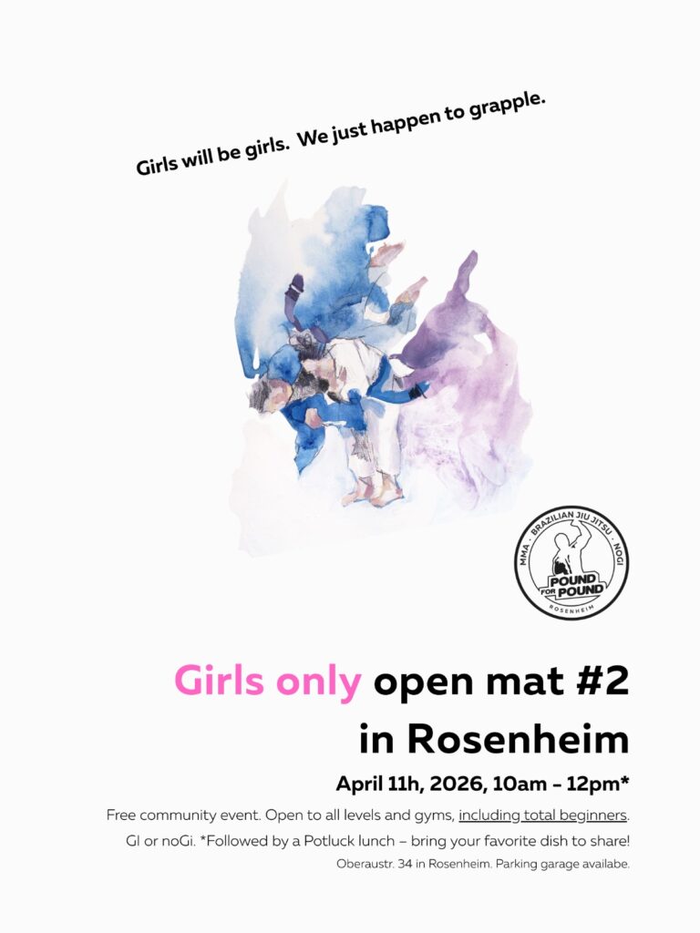 Eventgrafik für die Girls Only Open Mat in Rosenheim bei Pound for Pound Rosenheim am 11. April 2026 für Frauen im Grappling und Brazilian Jiu-Jitsu.